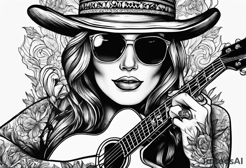 smoking weed, book, playing guitar tattoo idea