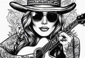 smoking weed, book, playing guitar tattoo idea