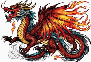 japanese dragon with flames and red highlights tattoo idea