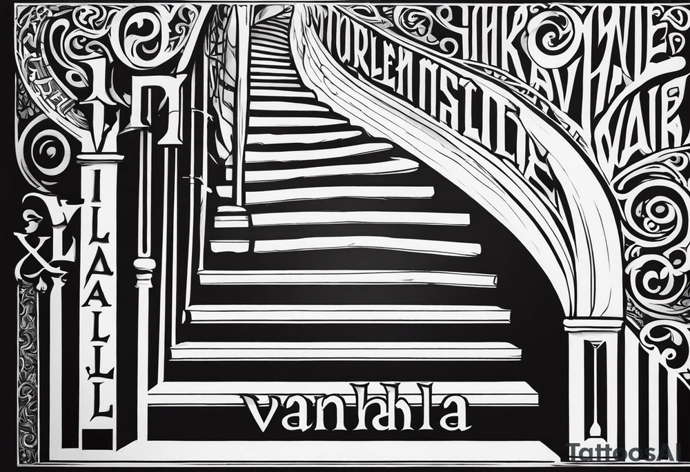 Valhalla sword stairs axe tattoo idea