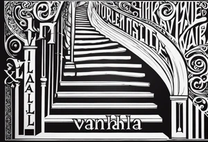 Valhalla sword stairs axe tattoo idea