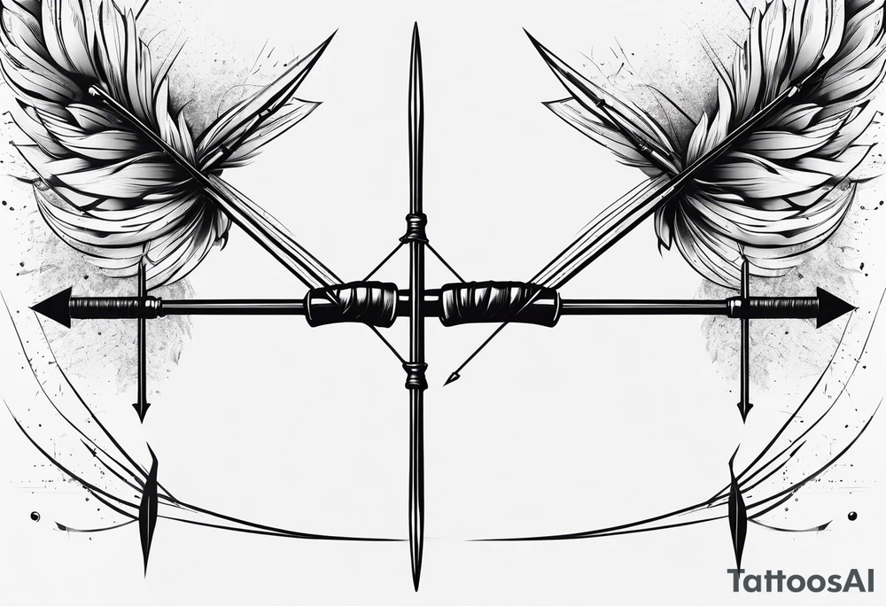 A loaded bow with 2 arrows. minimalist and clean, even abstract. tattoo idea