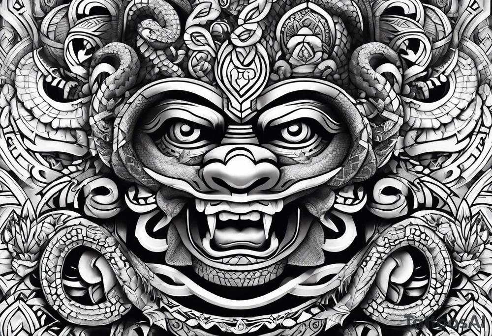 aztec double snake sleeve tattoo idea