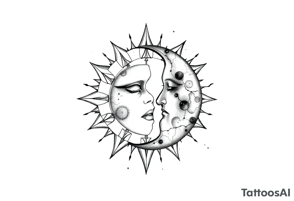 celestial sun and moon embrace with constellation patterns tattoo idea celestial sun and moon embrace with constellation patterns tattoo idea