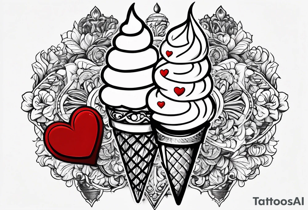 small ice cream cone with small red heart on it somewhere while representing Paris tattoo idea