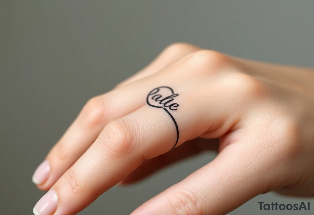 simple and elegant black ring with a delicate engraving of the wedding date or the partners' initials tattoo idea