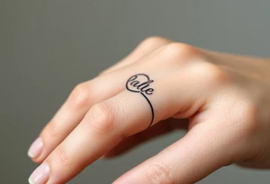 simple and elegant black ring with a delicate engraving of the wedding date or the partners' initials tattoo idea