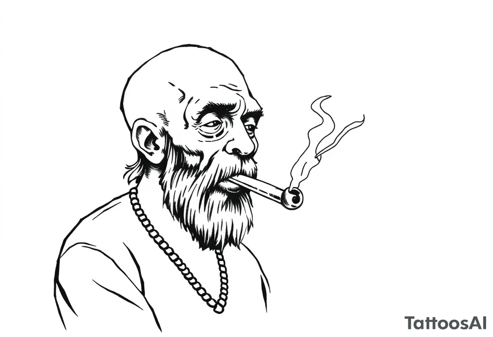 Simple American traditional style pope smoking meth out of pipe tattoo idea