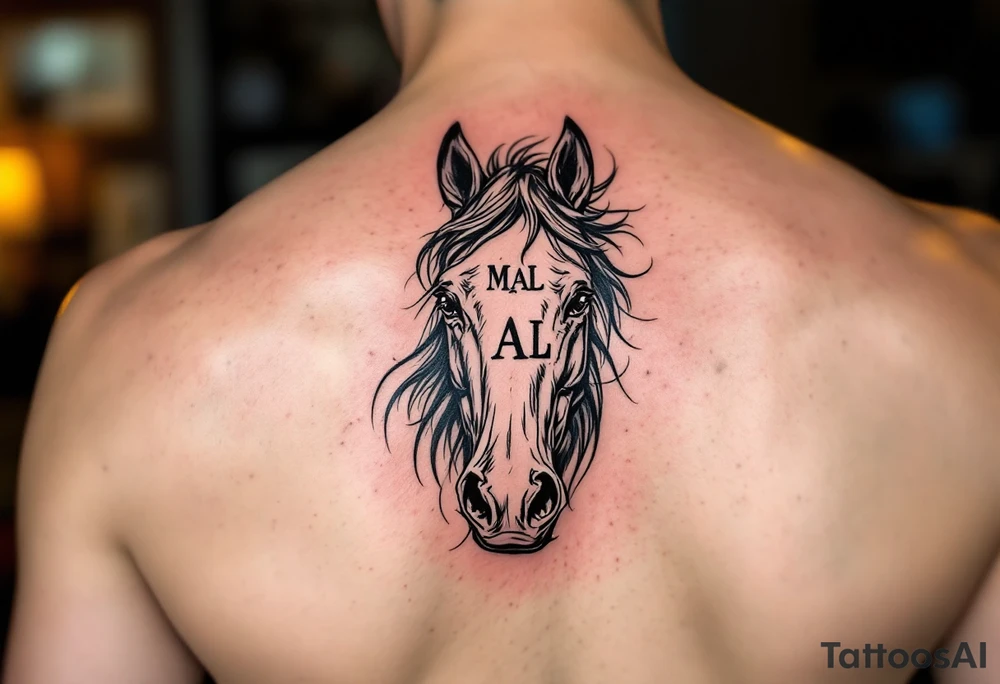 horse silhouette
from the front
with letters M A L tattoo idea