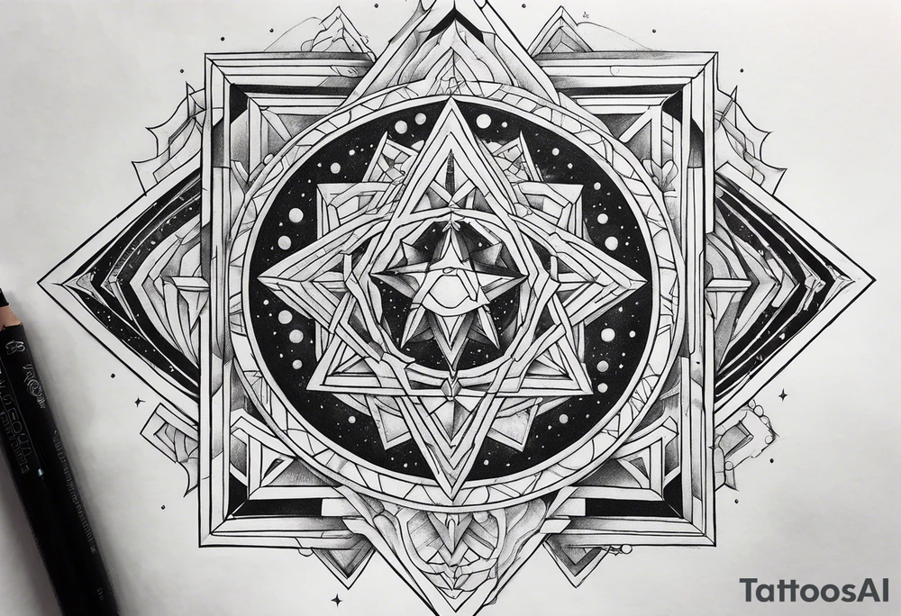 Tesseract and stars tattoo idea