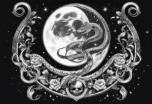 Snakes slithering around the moon phases with hades and Persephone constellations tattoo idea