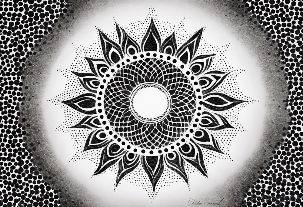 simple sun made of black dots and circles tattoo idea