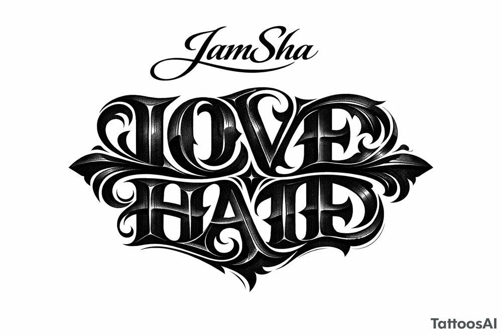 Love and hate combine to be one word read upright to spell love and upside down to spell hate under the word JamSha. Can u make the love hate one word tattoo idea