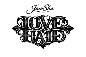 Love and hate combine to be one word read upright to spell love and upside down to spell hate under the word JamSha. Can u make the love hate one word tattoo idea