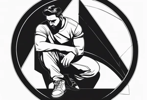 man crouched under sheild tattoo idea