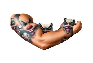 creative collage of each different emotion in different tyoe of clown faces tattoo idea