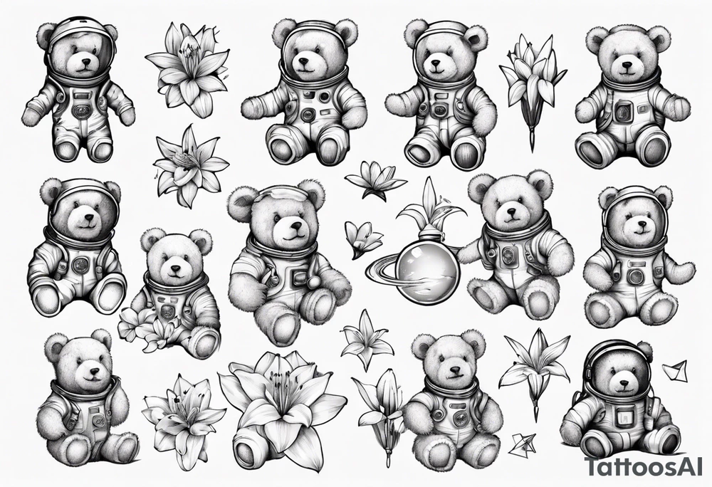 Teddy bear Lily astronaut tattoo idea