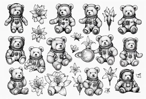 Teddy bear Lily astronaut tattoo idea