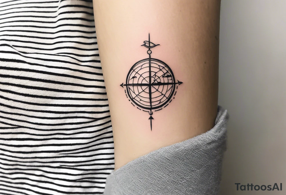 a minimalistic, very small, fine line tattoo symbolizing my love to travel the world and explore new cultures while also including a symbol of my home, my family and friends, who I am very grateful for tattoo idea
