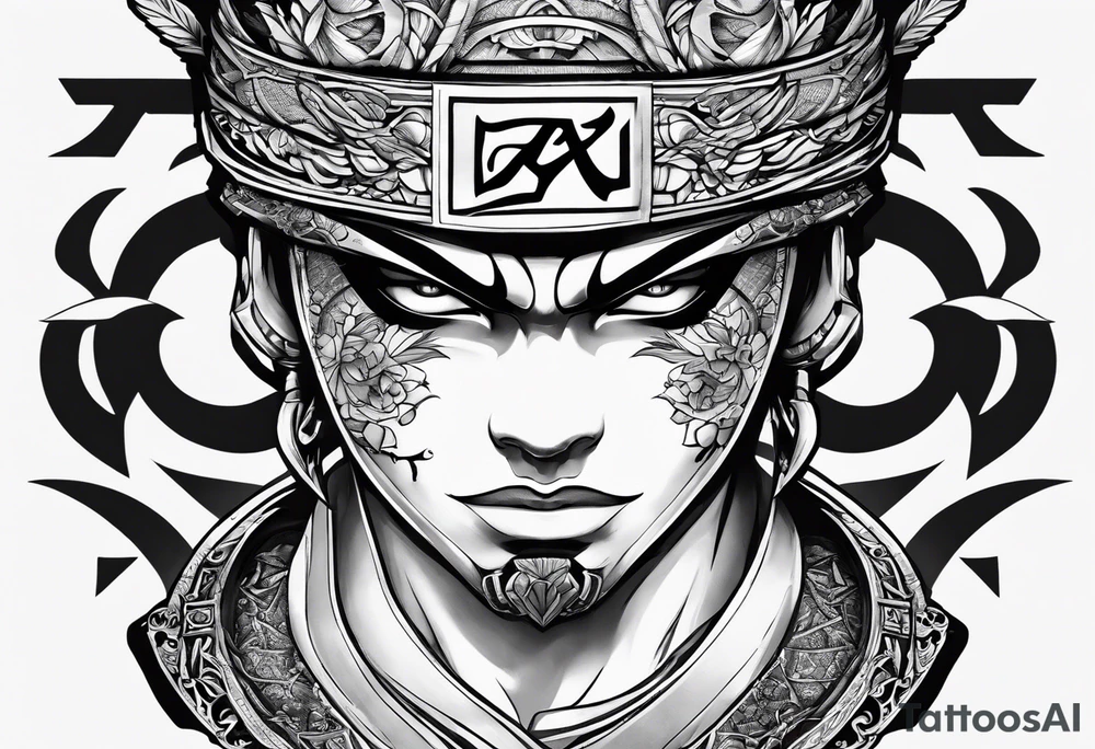 the letters A R in the middle of a ninja headband tattoo idea