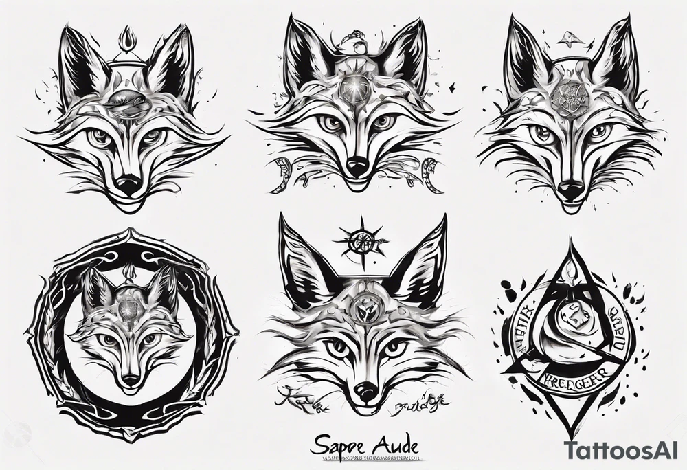 symbol eines Kriegers Wasser Eule Sonne Fuchs
un der Schriftzug : "Sapere Aude" tattoo idea