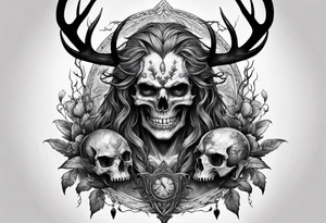 creepy demon with deer skull tattoo idea