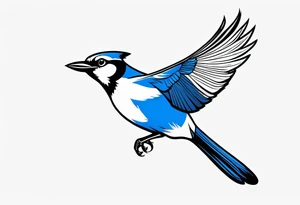 Strong blue jay bird in flight downwards tattoo idea