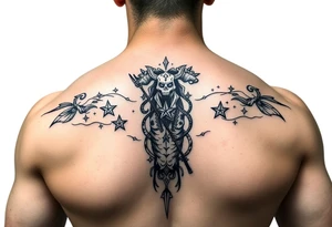 powerful black long human with stars tattoo idea
