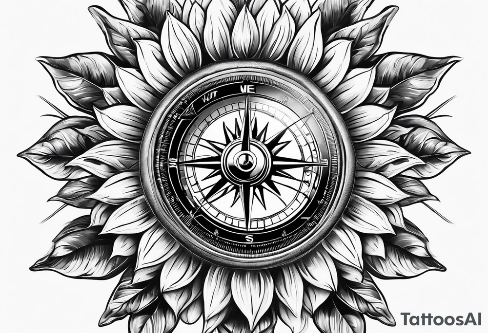 Sunflower next to a compass tattoo idea