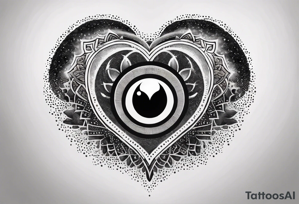 heart surrounded by ring of eyes tattoo idea