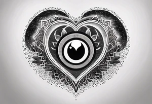 heart surrounded by ring of eyes tattoo idea