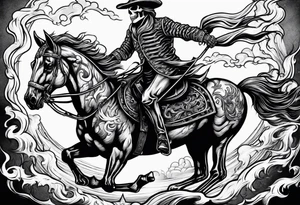 Skeleton riding a horse on fire tattoo idea