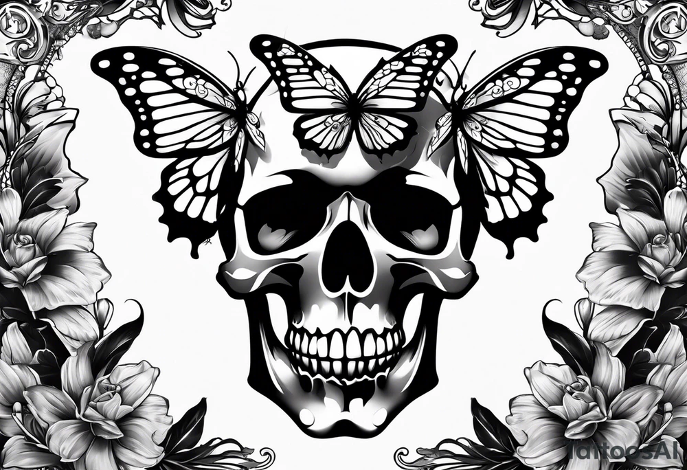 Skull bones butterfly on neck tattoo idea