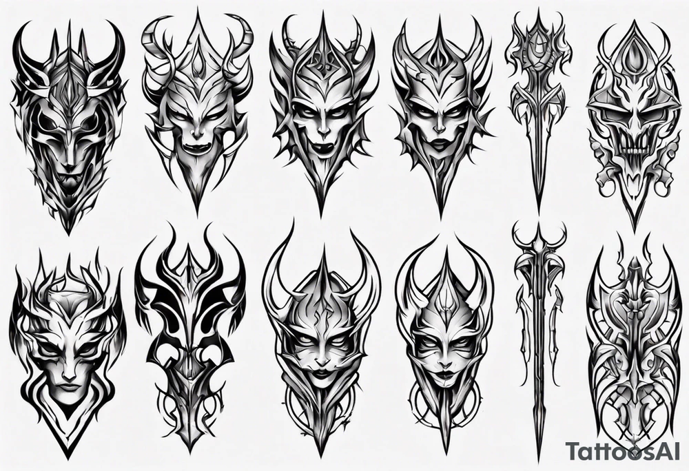 Demonic leg armor symmetrical tattoo idea