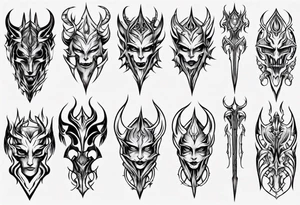 Demonic leg armor symmetrical tattoo idea