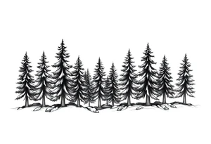 Coniferous forest trees in black and gray tattoo sleeve tattoo idea