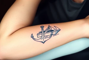 bold man with anchor and yacht
put on arm tattoo idea