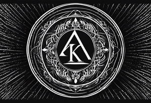 Simplistic symbol large delta inside a circle. Circle is made from chain and with small letters k sprinkled inside. tattoo idea