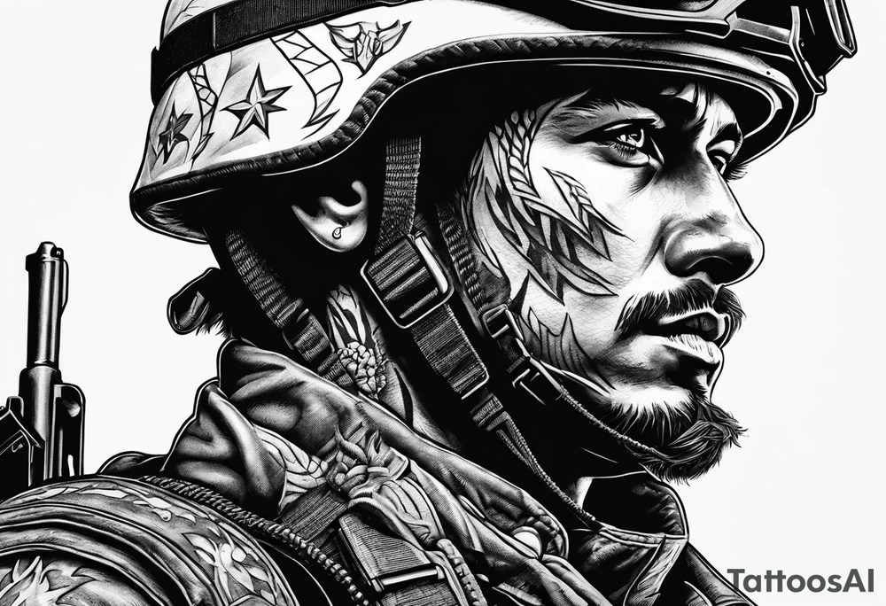 A modern soldier face to face with death tattoo idea