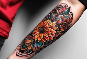 Arm Sleeve Tattoo with fall colors flat tattoo idea