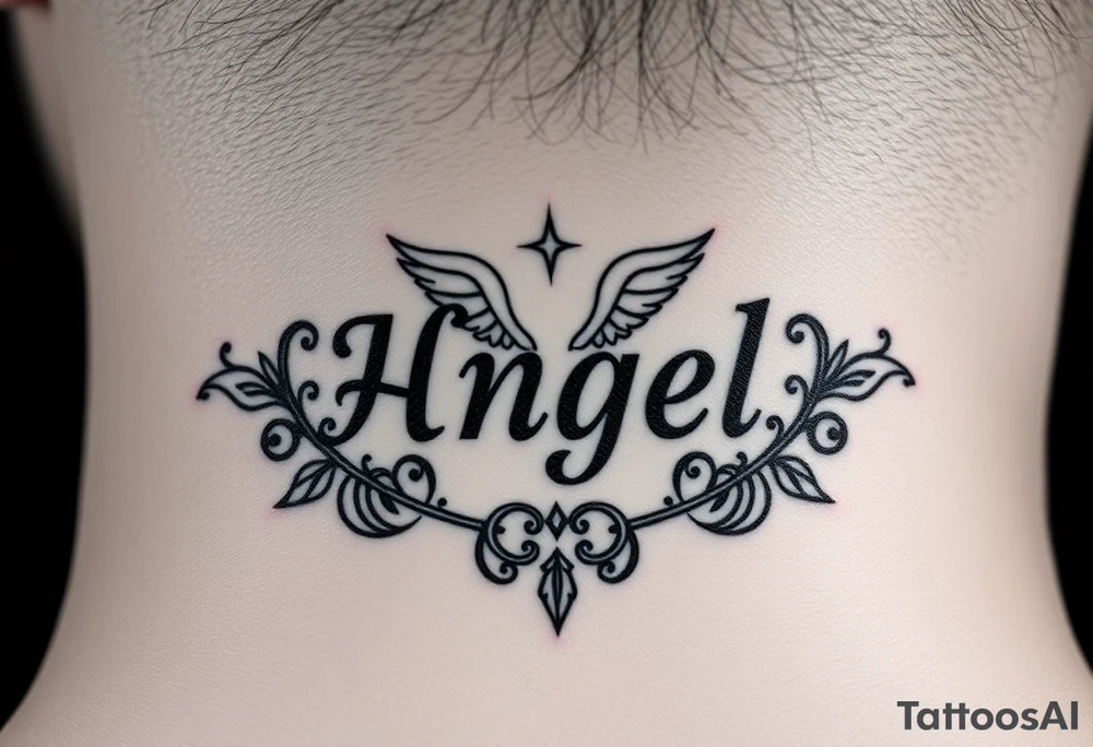Heaven love theme surrounding the name angel baby tattoo idea