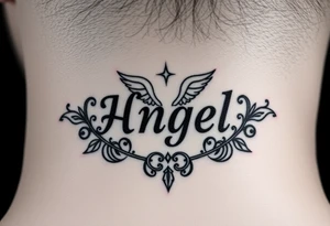 Heaven love theme surrounding the name angel baby tattoo idea