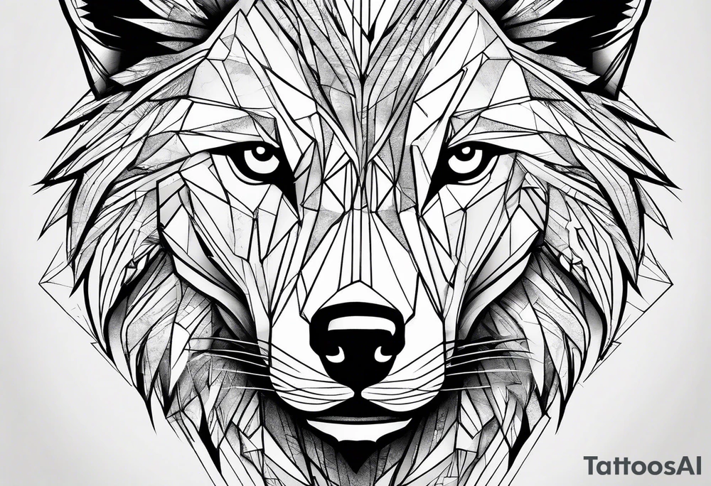 A modern take using sharp geometric shapes to form the outline and details of a wolf's face. This could be a more abstract and artistic approach. tattoo idea