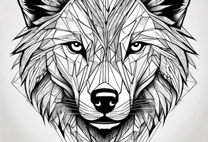 A modern take using sharp geometric shapes to form the outline and details of a wolf's face. This could be a more abstract and artistic approach. tattoo idea