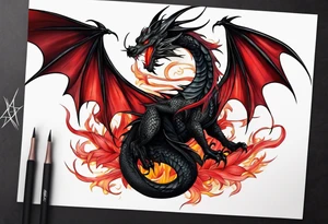 Black dragon surrounded by lightning. Red spider Lillies. tattoo idea