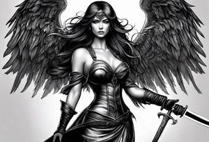 Female dark angel with sword tattoo idea