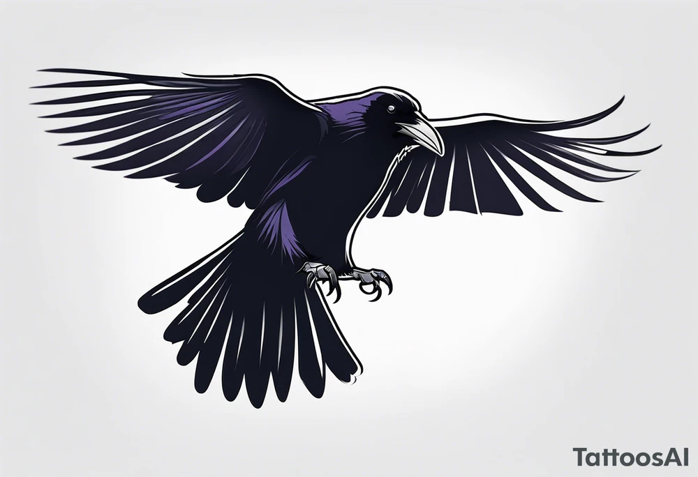 raven in flight with wings spread tattoo idea