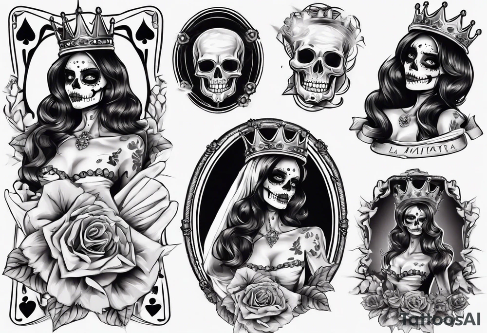 santa la muerta with money and crown
on the card tattoo idea