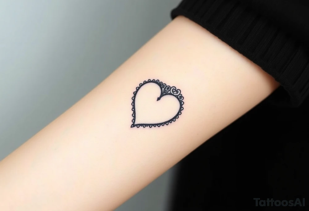 A heart-shaped lace pattern bracelet in black and silver, with a delicate filigree border tattoo idea