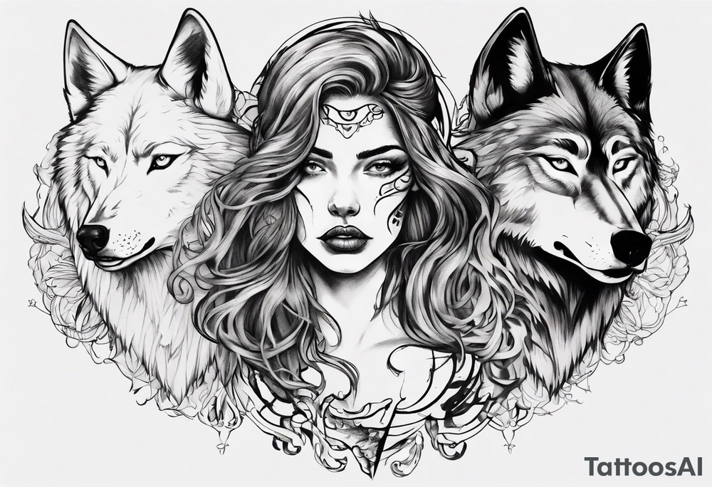 Half woman half wolf tattoo idea